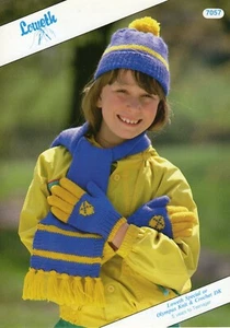 Loweth Double Knitting Pattern 7057, Children's Scarf, Hat and Gloves, 5 Yrs up - Picture 1 of 2