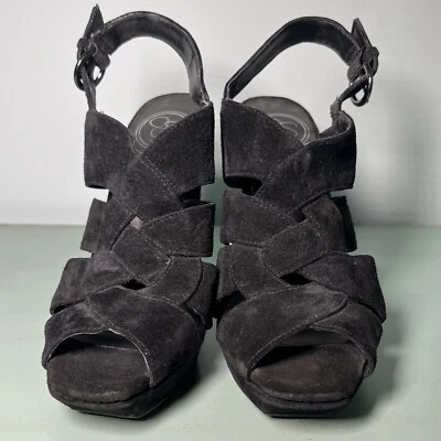 Jessica Simpson Block Heel Black Criss Cross Suede Sandals with Buckle Size 6 - Image 1 of 4