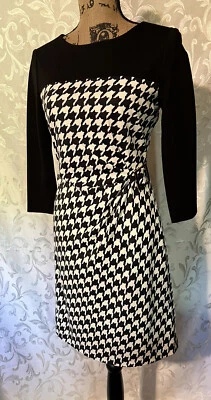 Tahari Levine Dress Black White Size 4 Houndstooth Stretch Sheath Career F91 - Image 1 of 4