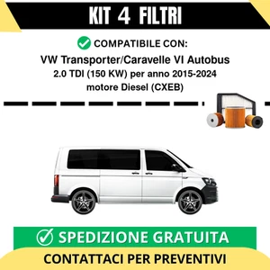 Kit 4 Filtri Tagliando per VW Transporter/Caravelle VI Autobus 2.0 TDI 150 kw... - Foto 1 di 3