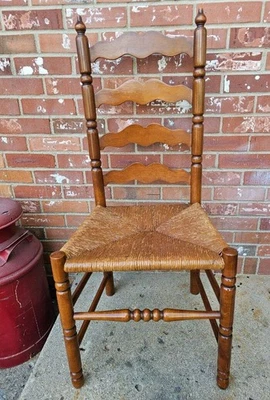 Tell City Hard Rock Maple Ladder Back Chair Wicker Woven Seat #1 - Image 1 of 4