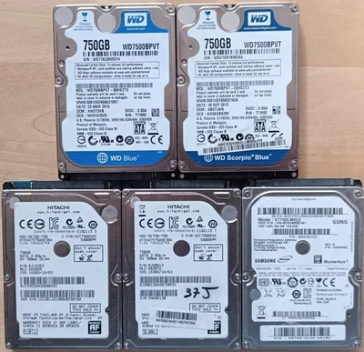 Lot 5 Disques dur SATA 2.5" 750Go Diverses Marques - Testés BONS - Photo 1/4