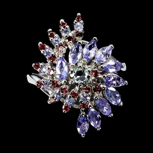 925 Sterling Silver Ring Marquise Tanzanite Aquamarine Gemstone Jewelry Size 8.5 - Picture 1 of 14