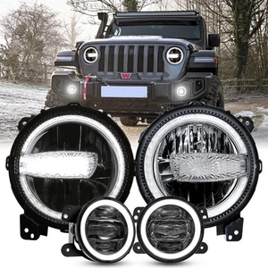 9" LED HEADLIGHTS + 4'' FOG LIGHT DRL SET FOR JEEP WRANGLER JL JLU JT 2018-2024 - Picture 1 of 10