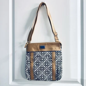 Rosetti Doppelriemen Crossbody geometrisch schwarz weiß Handtasche oben Reißverschluss - Bild 1 von 9