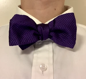 CHARVET dark purple micropattern check checkered silk self tie bow tie - Picture 1 of 8