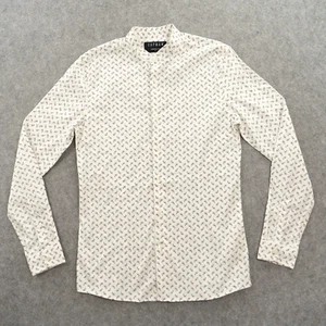 Topman Shirt Mens Small White Paisley Button Up Band Neck Long Sleeve Stretch - Picture 1 of 14