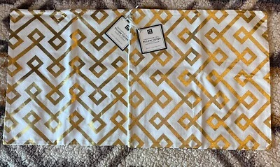 Pottery Barn Dorm Deceptive Pillow Cover Cotton Linen Gold Geometric  16x16 - Image 1 of 4