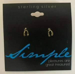 Orecchini a perno portafortuna osso dei desideri argento sterling 925 nuovi colore oro - Foto 1 di 5