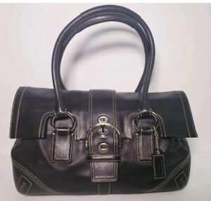 Vintage Coach Black Leather Soho Buckle Satchel Handbag  # F08A11