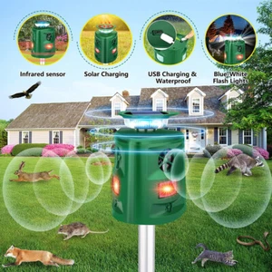 Outdoor Solar Ultrasonic Power Pest Animal Repeller Repellent Garden Cat Dog Fox - Picture 1 of 12