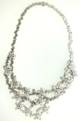 Mid-Century 84 Carat Diamond Cluster Platinum Bib Necklace - Image 1 of 4