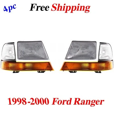 For 1998-2000 Ford Ranger Headlights & Corner Parking Lights Left & Right 4pc Foto 1 de 4