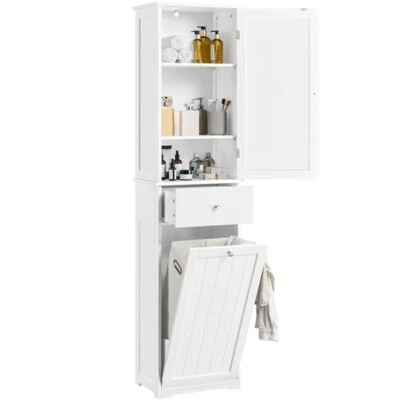 Badezimmerschrank Hochschrank Badschrank mit Wäschekorb & Schublade & Tür 180 cm - Bild 1 von 4