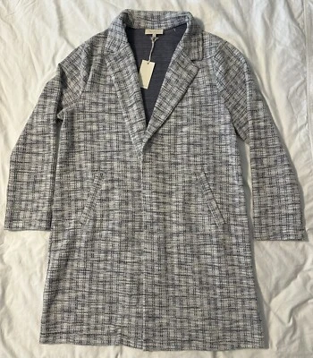 NUEVO CON ETIQUETAS Chaqueta Suéter Abierta Melloday Para Mujer Larga Multi Negra y Azul Claro Tweed, XL Foto 1 de 4