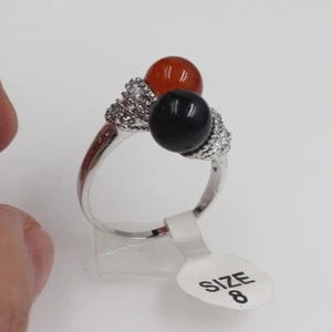 18KGP Southsea Red & Black Shell Pearl Ring For Women Size 8 Accessory New - Foto 1 di 2