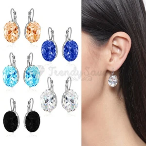 Sterling Silver Filled Cubic Zirconia Crystal Oval Stone Dangle Drop Earrings UK - Picture 1 of 72