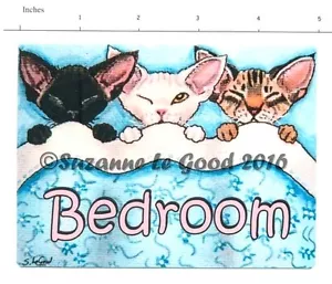 DISEÑO ORIGINAL DEVON REX PINTURA GATO LETRERO PUERTA DORMITORIO POR SUZANNE LE GOOD - Imagen 1 de 1