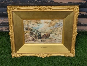 P DEAKIN FAMED ANTIQUE WATERCOLOUR FISHERMAN RIVER FOREST NATURE - Picture 1 of 17