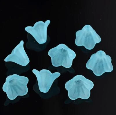 50 FROSTED LUCITE ACRYLIC FLOWER  BEADS 14mm BRIGHT BLUE TOP QUALITY LUC23 - Image 1 of 2