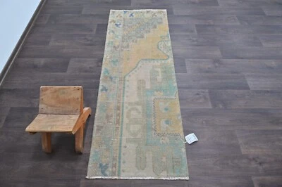 Alfombra de corredor turca vintage 2x5 pies lana anatolia hecha a mano pasillo Oushak BEIGE Foto 1 de 4