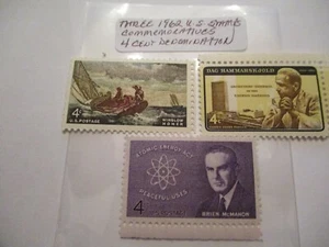 Three 1962 U.S. Commemorative Postage Stamps - 4 Cent Denomination - Picture 1 of 2