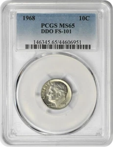 1968 Roosevelt Dime DDO FS-101 MS65 PCGS - Picture 1 of 2