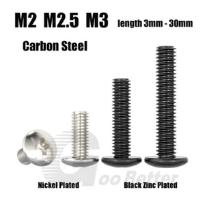 Truss Head Phillips Screws Nickel & Black Zinc Plated Machine Screws M2 M2.5 M3 - Picture 1 of 8