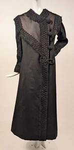 MOST BEAUTIFUL EDWARDIAN BLACK COAT W LACE + TASSEL TRIM W LG FROG CLOSURE - Picture 1 of 8