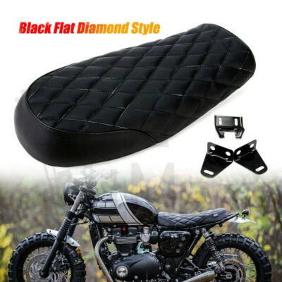 Black Cafe Racer 复古马鞍平底 Brat 座椅 适合本田 CB 雅马哈铃木 美国 — 第 1/4 张图片