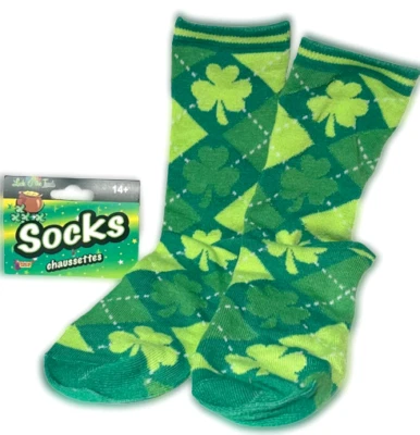 GREEN SHAMROCK SOCKS Argyle Adult Costume Luck Of The Irish Punk St. Patrick Day - Image 1 of 4
