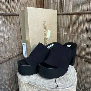 Steve Madden SAMI Black Slip On Chunky Platform Heel 90s Revival Open Toe Size 9 - Picture 1 of 11