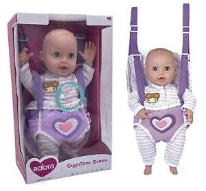 Adora Giggle Time Babies Lilac 15" Soft Body Washable Baby Doll 16 oz Carrier