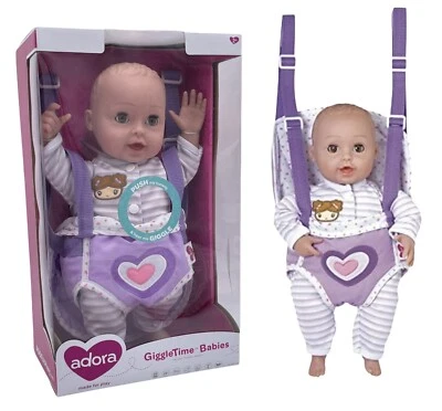 Muñeca bebé Adora Giggle Time Babies lila 15" cuerpo suave lavable 16 oz con portabebés Foto 1 de 4