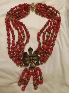Miriam Haskell Stylish Painted Glass Beads, Metallic Flower 14 KGF clasp M13 - Picture 1 of 13