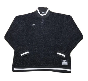 Vintage 90s Reebok Legacy Black/White 1/4 Zip Pullover Soft Fleece Jacket Size L - Picture 1 of 11