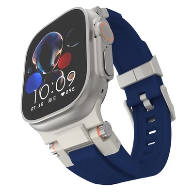 Pulseira de silicone para Apple Watch Ultra 10 9 8 7 6 5 4 pulseira de borracha conector de metal  - Imagem 1 de 4