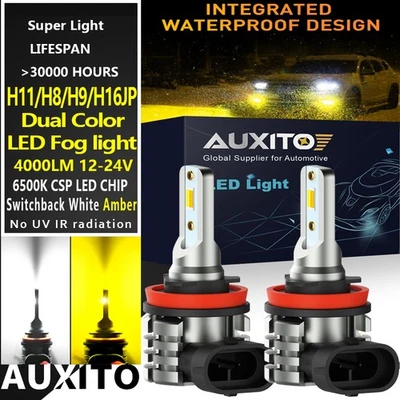 AUXITO Switchback H11 H16 H8 LED Fog Light Bulbs Dual Color 3K Yellow 6K White - Image 1 of 4