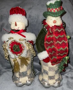 Mackenzie Childs Paar Courtly Check Paar Schneemann Weihnachtsdeko 14" RAR - Bild 1 von 15