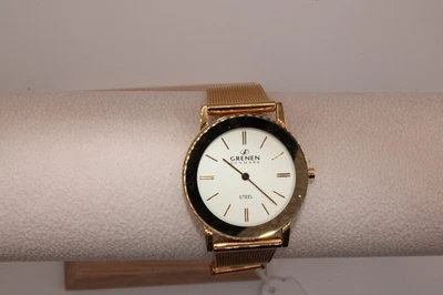 Reloj de malla Grenen Dinamarca para mujer esfera mop correa dorada batería nueva Foto 1 de 4