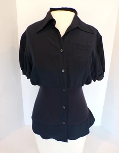 PRADA dunkelblau 100% Seide Knopfleiste Damen Größe 44 Bluse Cinched Waist Top - Bild 1 von 17