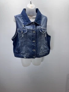 Amethyst Women’s Plus 1X Blue Denim Vest Distressed Button Front - Picture 1 of 10