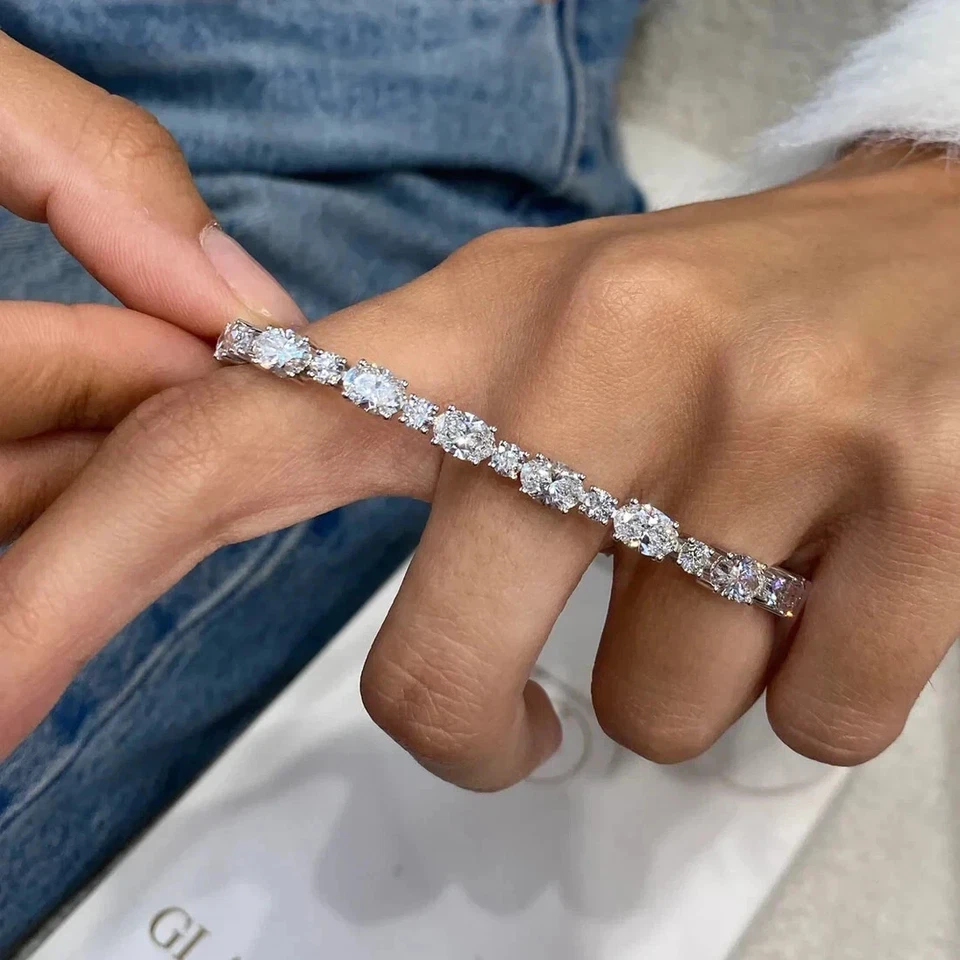 8.00 Ct Oval Cut Lab Created Diamond Tennis Bracelet 7.25" 14k White Gold Over - Image 1 of 1