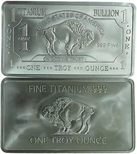 1 Oz One Troy Ounce USA American Buffalo .999 Fine Titanium Bullion Bar Ti Eleme - Bild 1 von 12