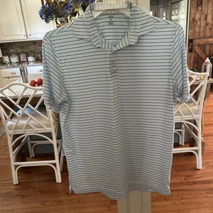Camisa polo de golf Harlestons para hombre talla M ajuste a medida rayas verdes elástica - Imagen 1 de 7