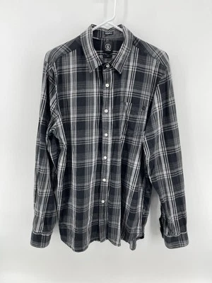 Volcom Long Sleeve Button Up Shirt Mens Size Large Classic Fit Black Gray Plaid - Image 1 of 4