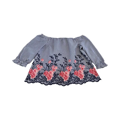 Blusa Top Bordada Floral Hombro Descubierto 3/4 Rayas 2XL Elle Para Mujer Foto 1 de 4