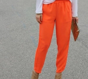 J.Crew Women's Bright Orange Ankle Pants Size 12 Elastic Waist - Picture 1 of 6