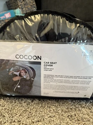7 AM Enfant Car Seat Cover Cocoon Tundra Collection Black Faux Fur Trim Winter - Image 1 of 4