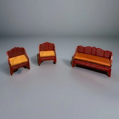 Sofá, silla y balancín rojo vintage para sala de muñecas TOOTSIETOY - metal Foto 1 de 4